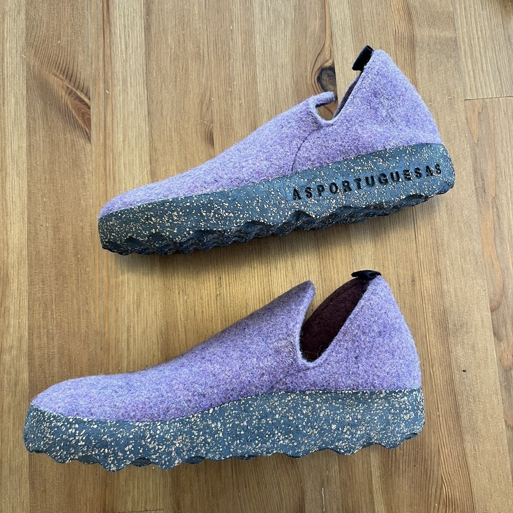 Asportuguesas Women's City Purple Slip On Wool Shoes Size 38 US 7-7.5 Cork Sole - Picture 7 of 11